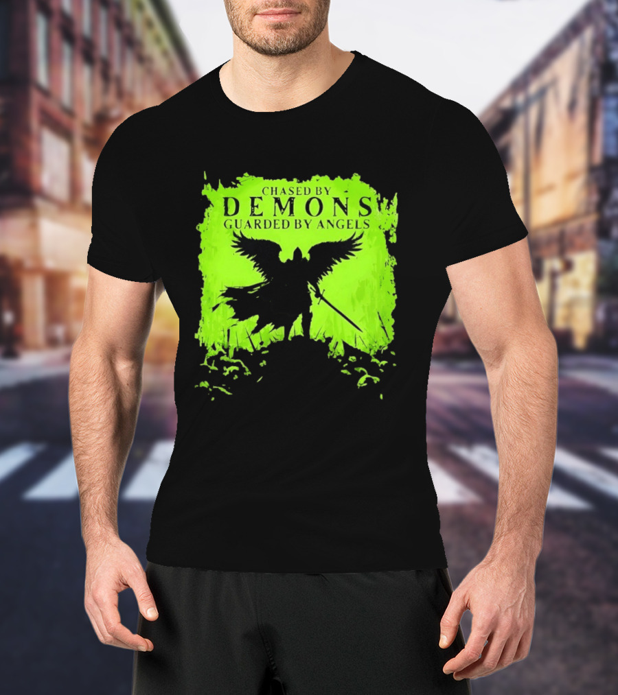 Chased By Demons Guarded By Angels Warrior Wings Sword T-Shirt