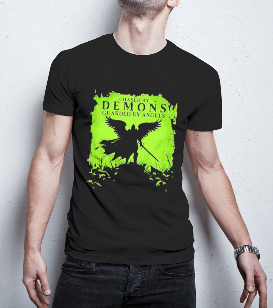 Chased By Demons Guarded By Angels Warrior Wings Sword T-Shirt