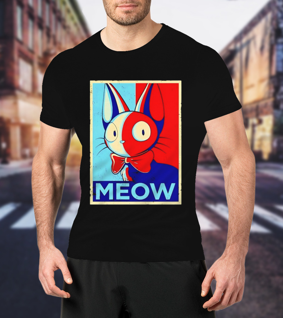 Meow Red Blue Cat Bow Tie T-Shirt