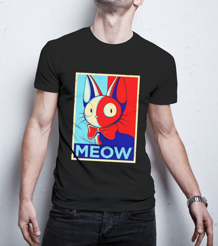 Meow Red Blue Cat Bow Tie T-Shirt