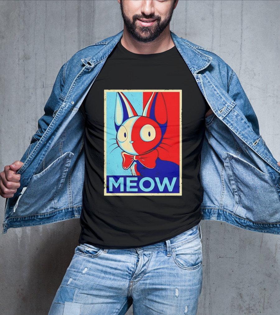Meow Red Blue Cat Bow Tie T-Shirt