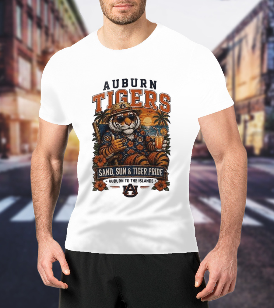 Auburn Tigers Sand Sun Tiger Pride Island Paradise Tropical Vibes T-Shirt