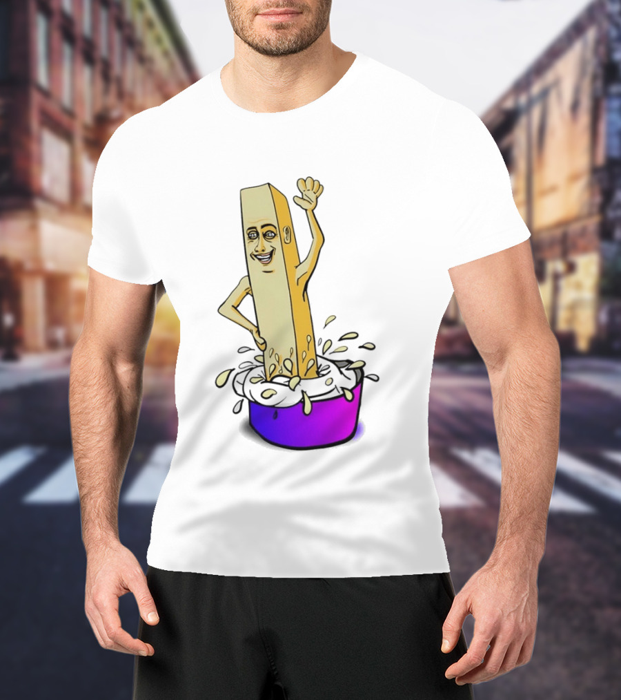 Belgian French Fry Cartoon Character Waving In Sauce Bowl T-Shirt