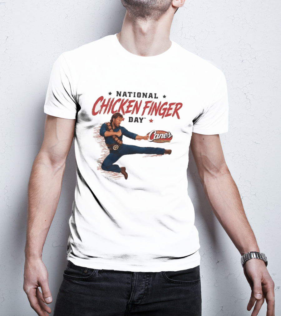 National Chicken Finger Day Chuck Norris Kicking Raising Cane's Promo T-Shirt