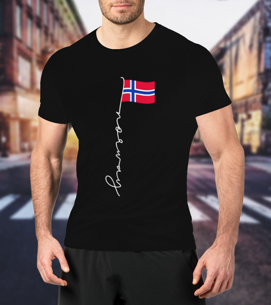 Norway Flag Cursive Text Norwegian Pride T-Shirt