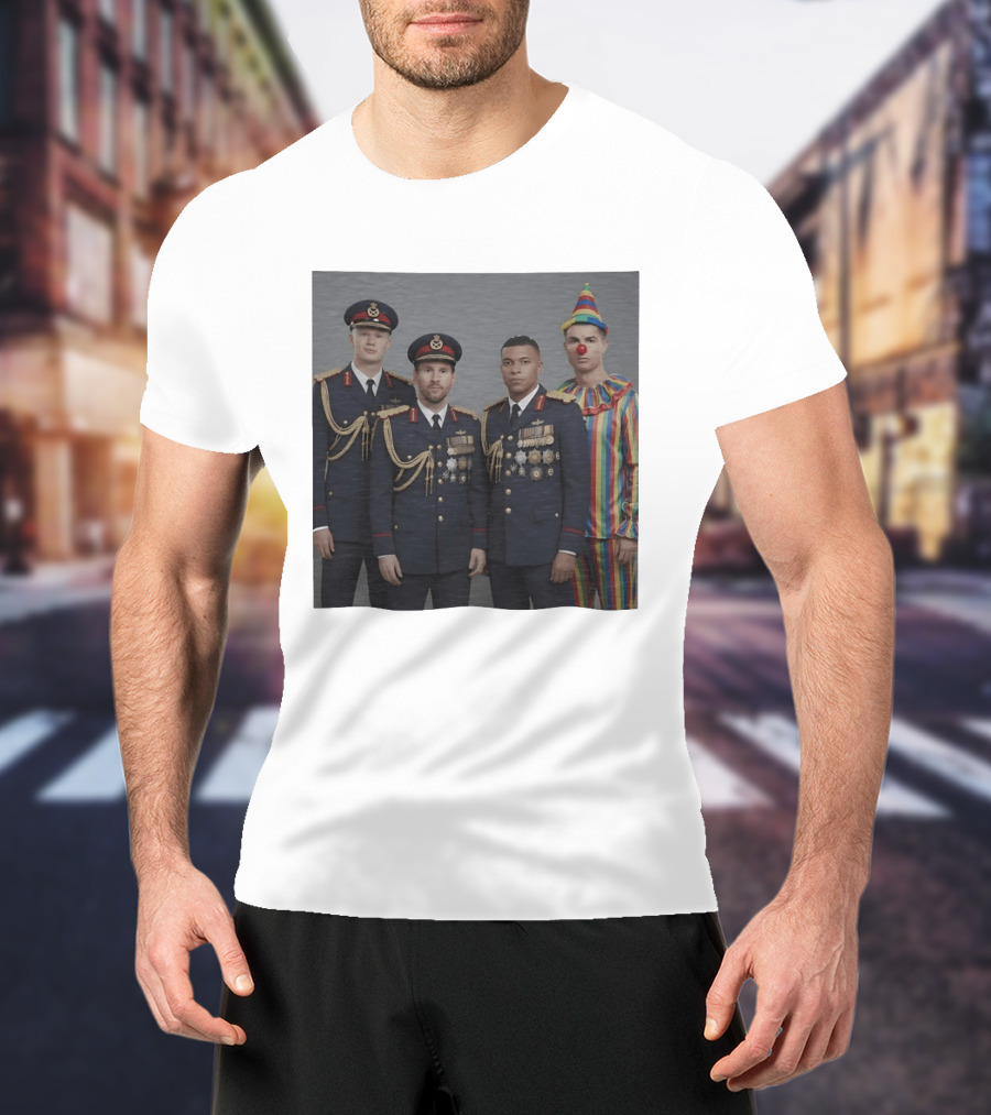 Erling Haaland Lionel Messi Kylian Mbappé Cristiano Ronaldo Military Clown Mashup T-Shirt
