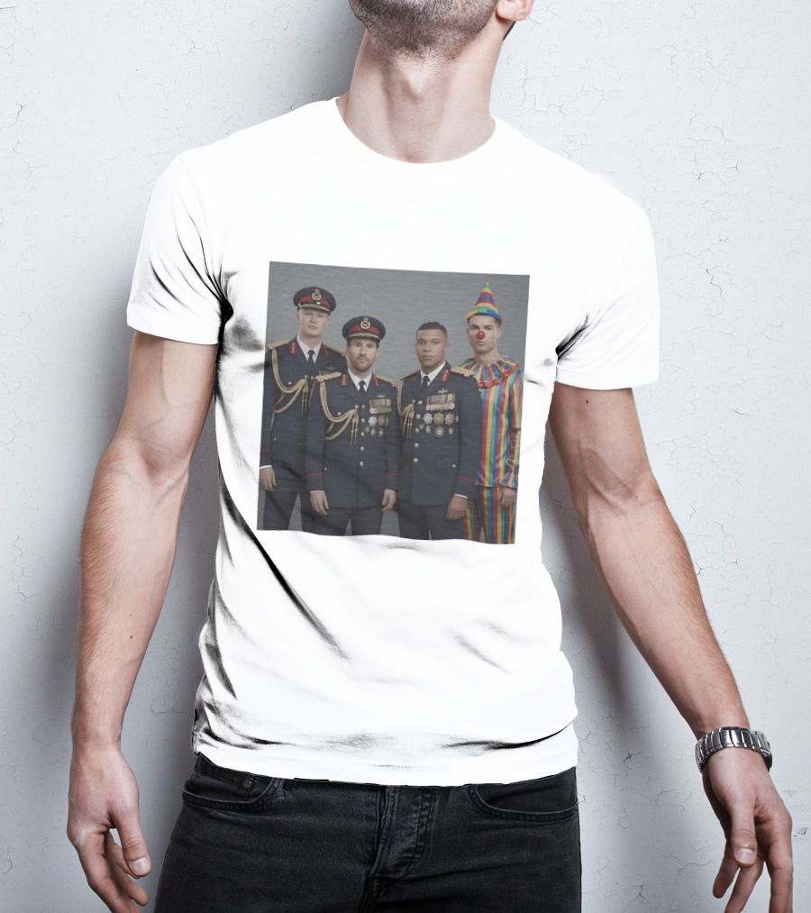 Erling Haaland Lionel Messi Kylian Mbappé Cristiano Ronaldo Military Clown Mashup T-Shirt