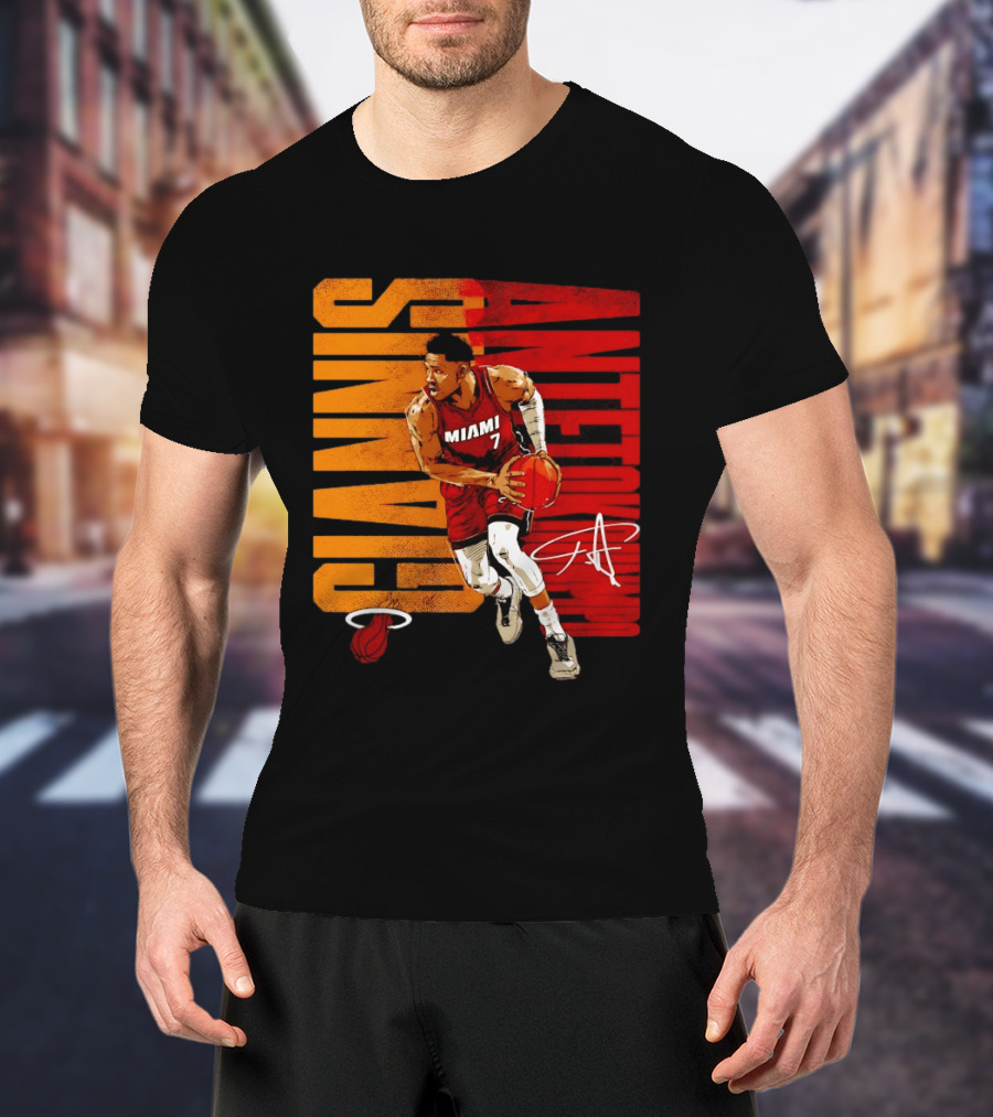 Giannis Antetokounmpo Miami 7 Basketball Running Miami Heat T-Shirt