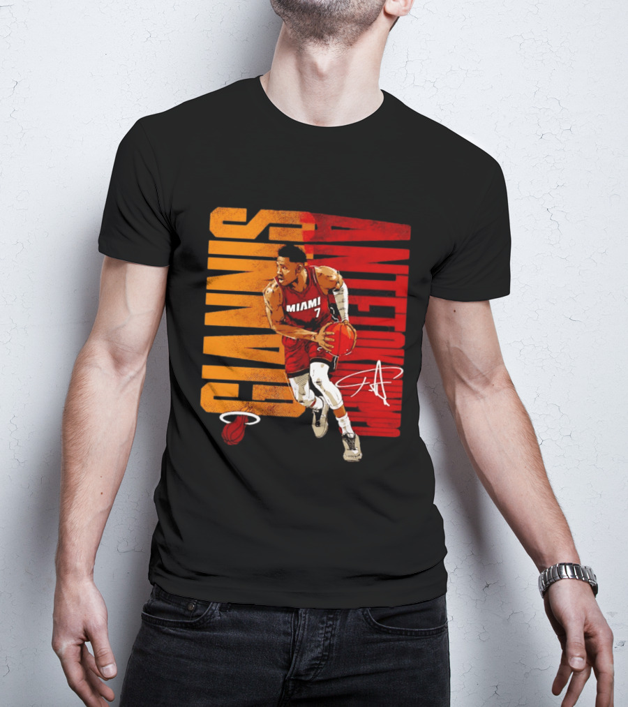 Giannis Antetokounmpo Miami 7 Basketball Running Miami Heat T-Shirt