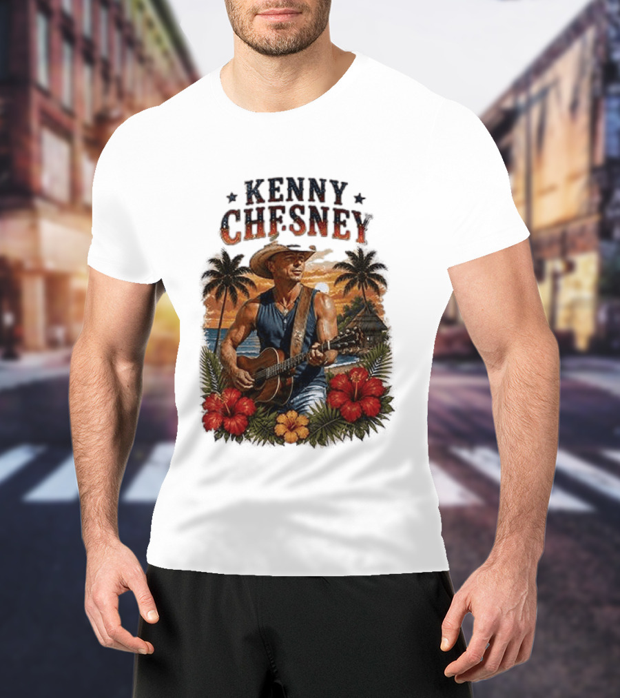 Kenny Chesney Tropical Paradise Vibes With Guitar And Palm Trees T-Shirt