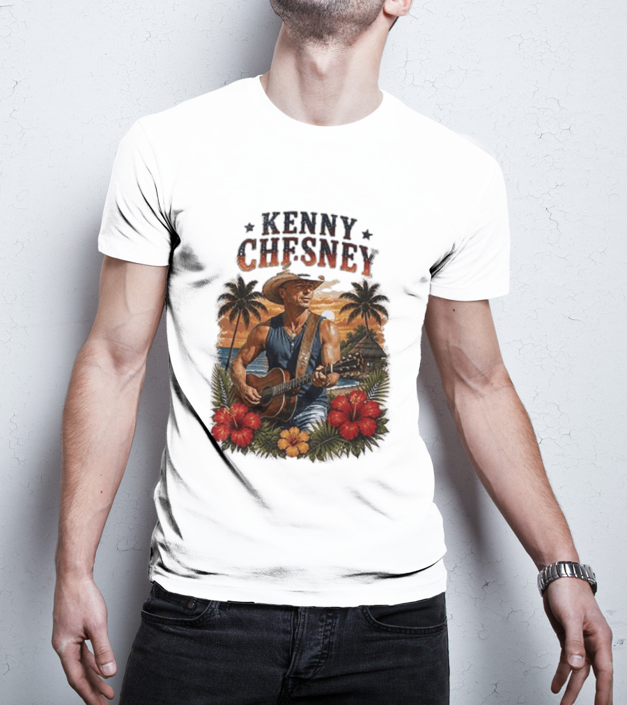 Kenny Chesney Tropical Paradise Vibes With Guitar And Palm Trees T-Shirt