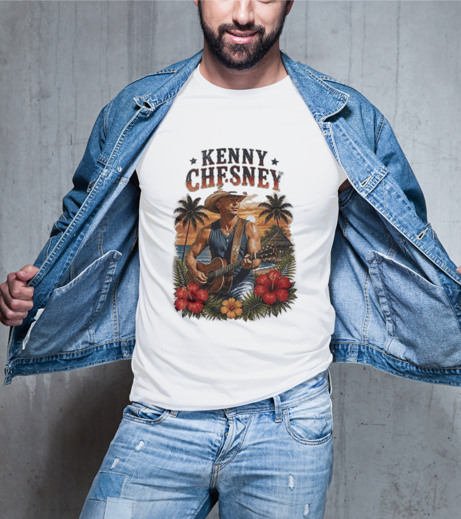 Kenny Chesney Tropical Paradise Vibes With Guitar And Palm Trees T-Shirt