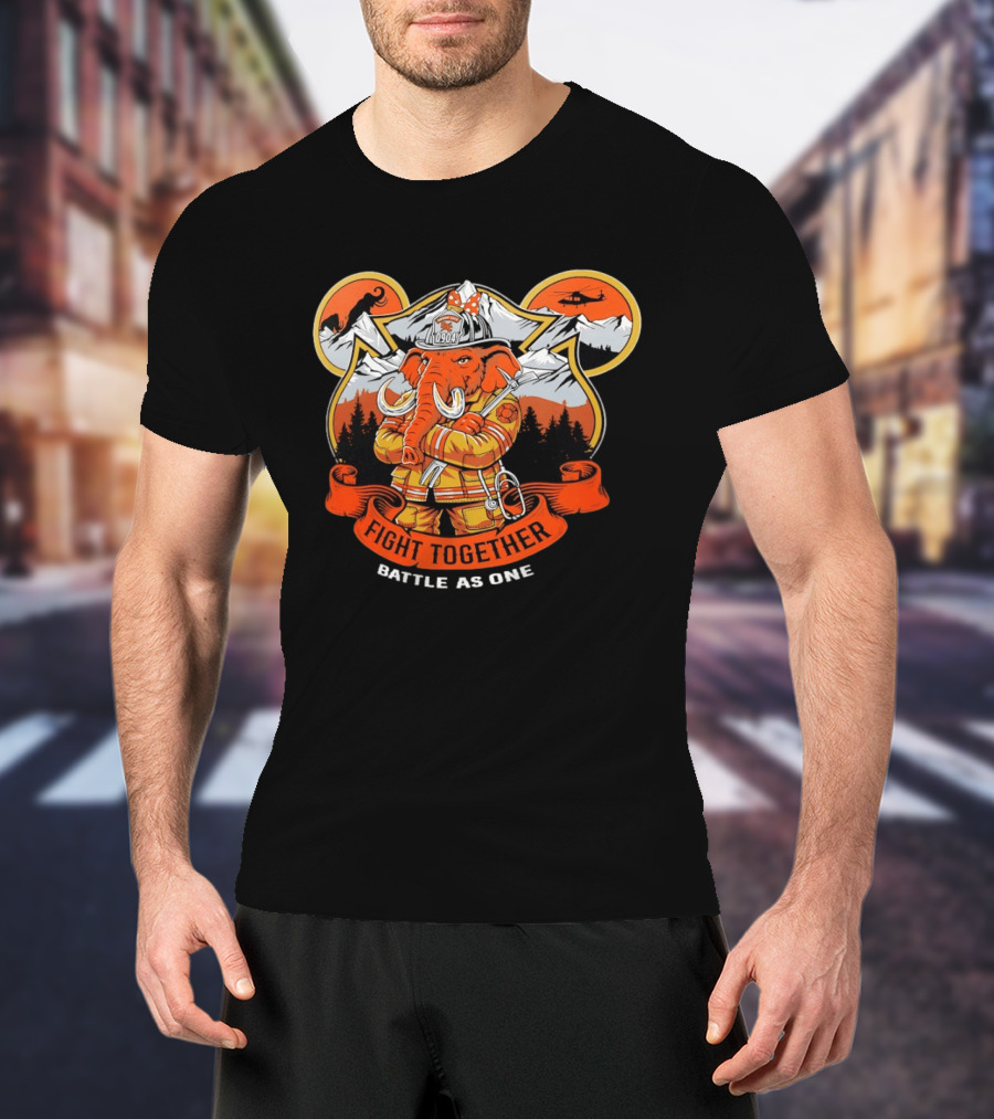 Sandy City FDC 0904 Elephant Firefighter Fight Together Battle As One Mountains Helicopter Wolf T-Shirt