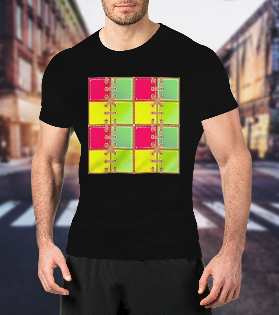 Seamless Laces Cut Vibrant Quadrant Squares T-Shirt