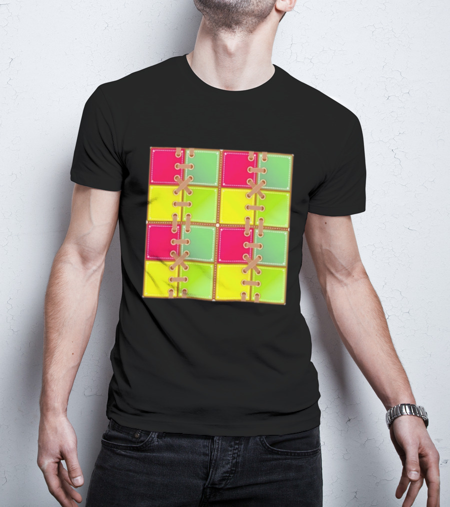 Seamless Laces Cut Vibrant Quadrant Squares T-Shirt