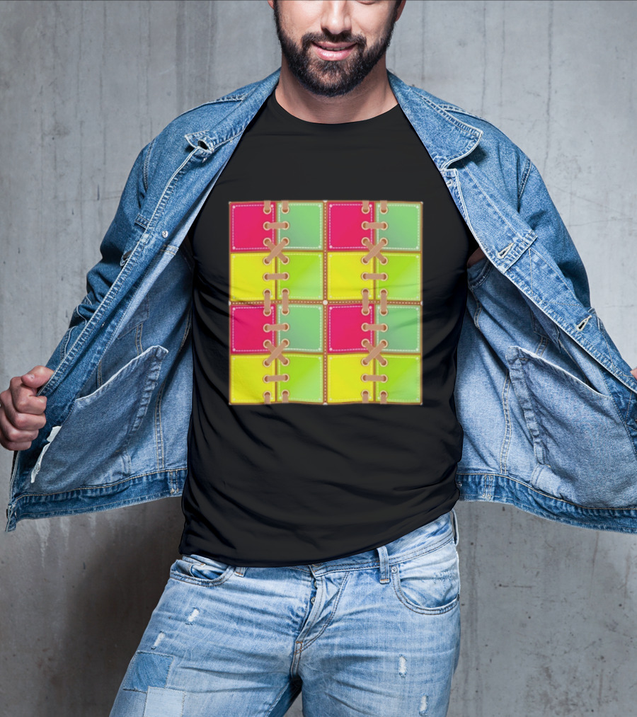 Seamless Laces Cut Vibrant Quadrant Squares T-Shirt