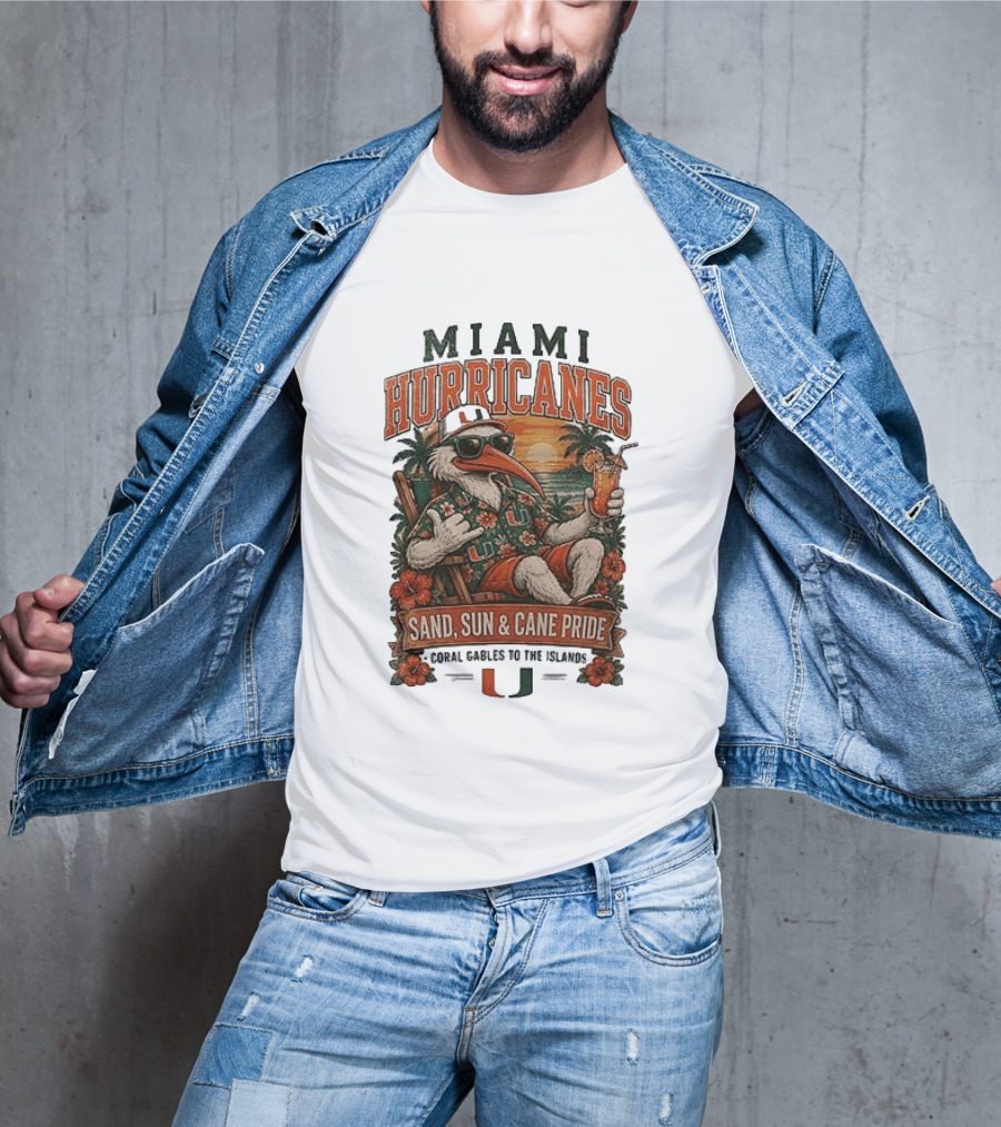 Miami Hurricanes Sand Sun Cane Pride Coral Gables To The Islands T-Shirt