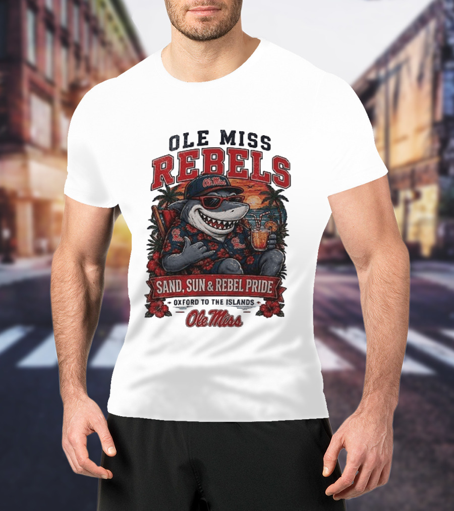 Ole Miss Rebels Shark Sand Sun Rebel Pride Oxford To The Islands T-Shirt