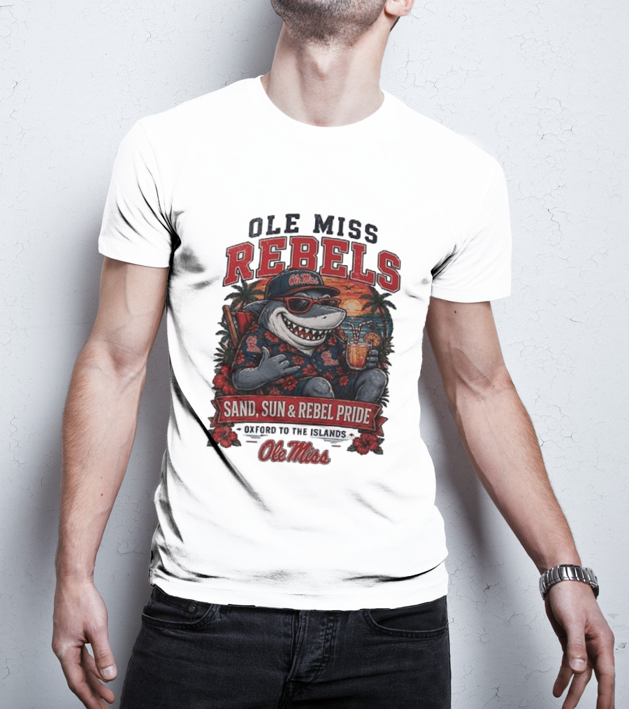 Ole Miss Rebels Shark Sand Sun Rebel Pride Oxford To The Islands T-Shirt