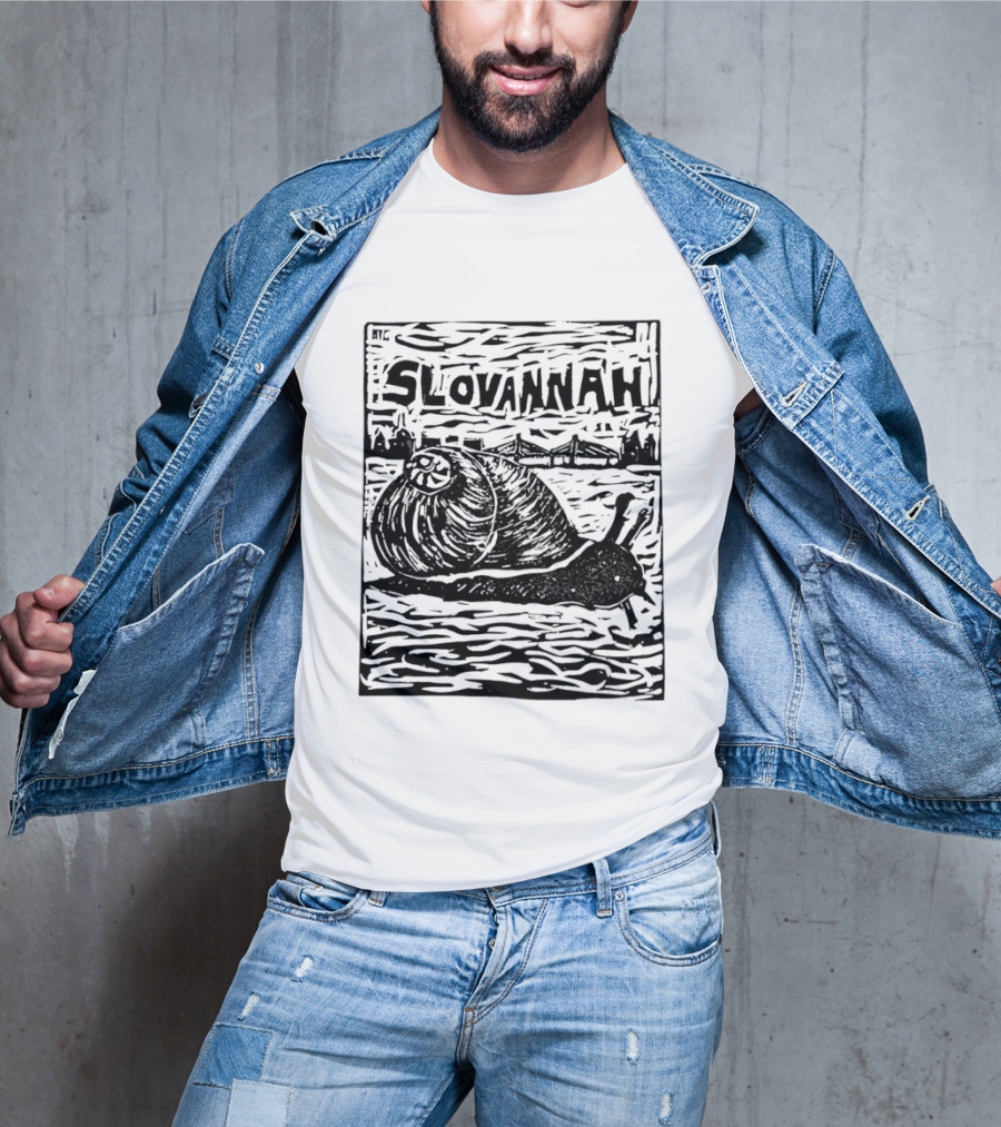 Slovannah Snail Woodcut Linocut Savannah Artistry T-Shirt