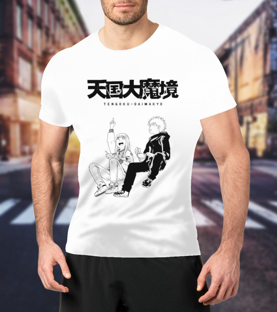 Tengoku Daimakyo Anime Characters Sitting Together Eating T-Shirt