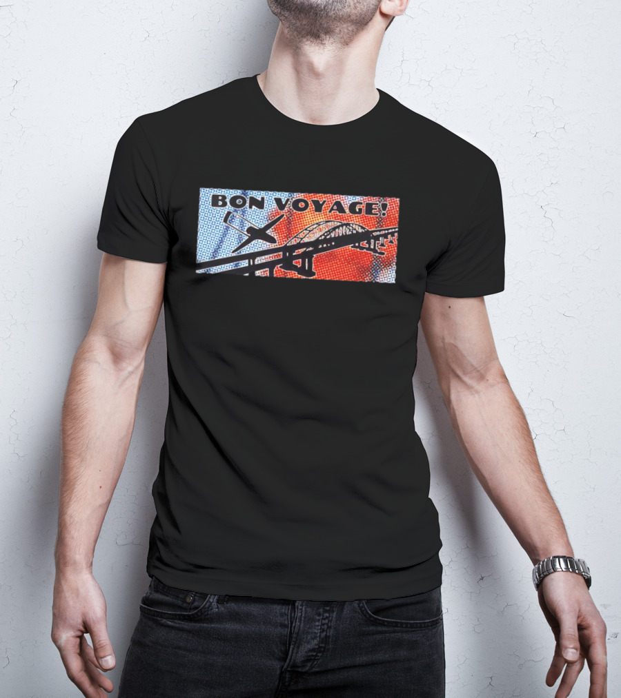 Bon Voyage Halftone Airplane And Bridge Travel T-Shirt