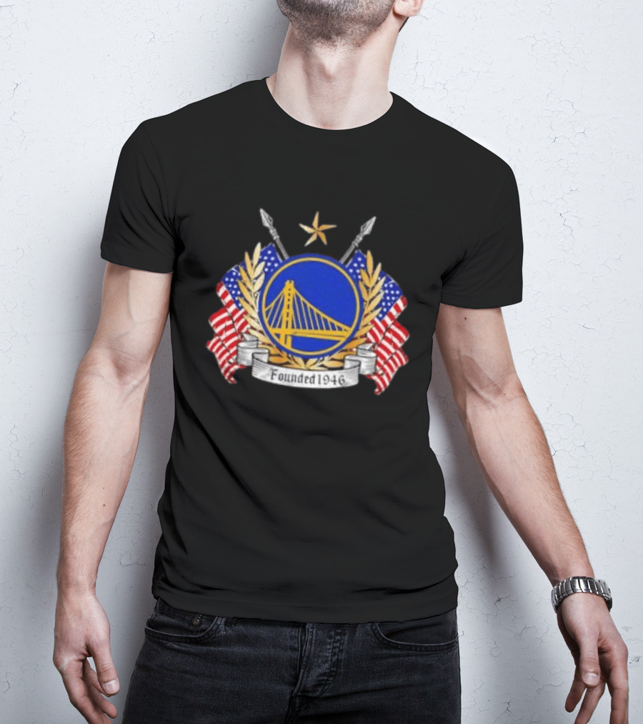 Golden State Warriors 1946 Emblem American Flags Distressed T-Shirt