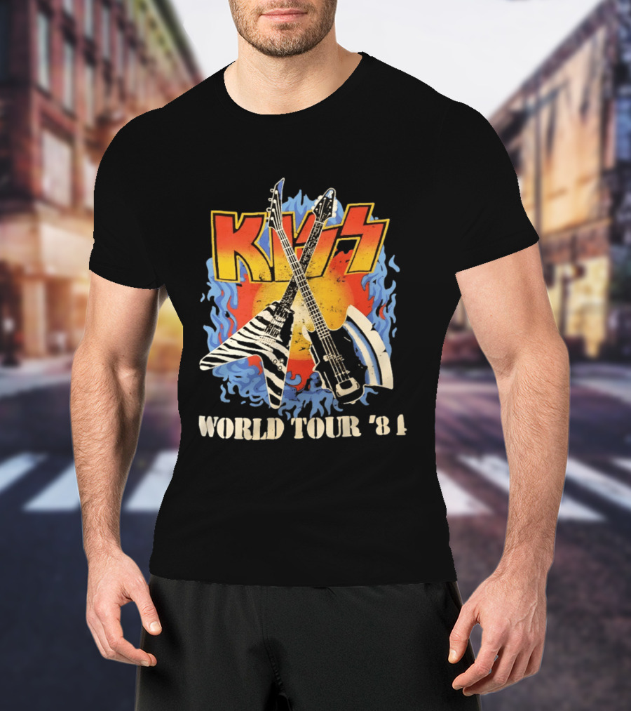 Kiss World Tour '84 Rock Music Band Vintage Electric Guitars T-Shirt