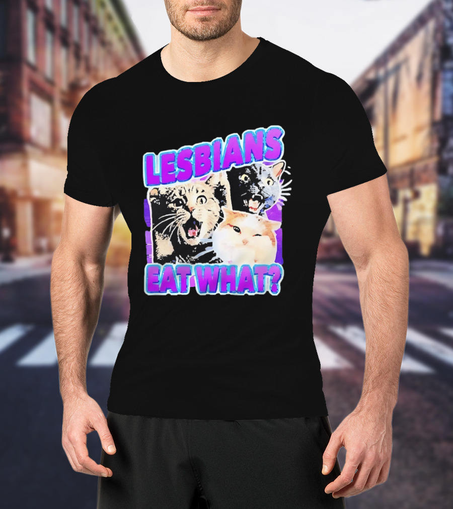 Lesbians Eat What Cat Meme Lesbian Pride Retro Cats T-Shirt