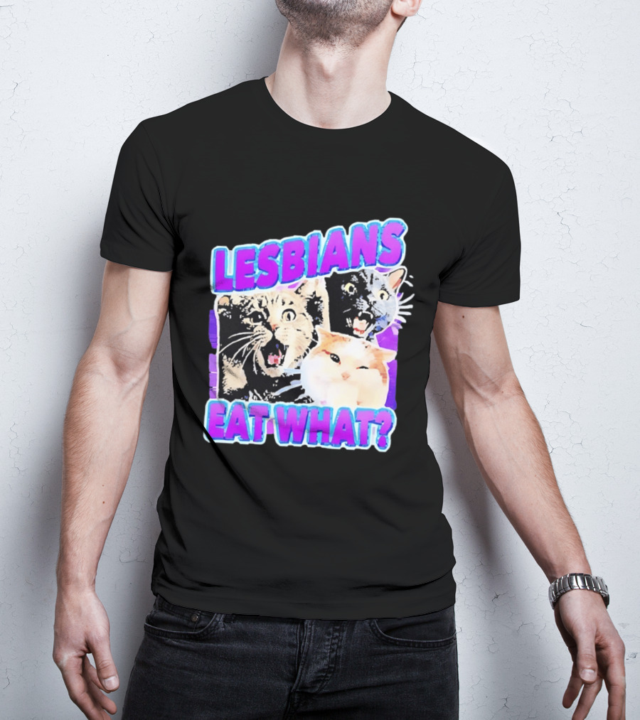 Lesbians Eat What Cat Meme Lesbian Pride Retro Cats T-Shirt