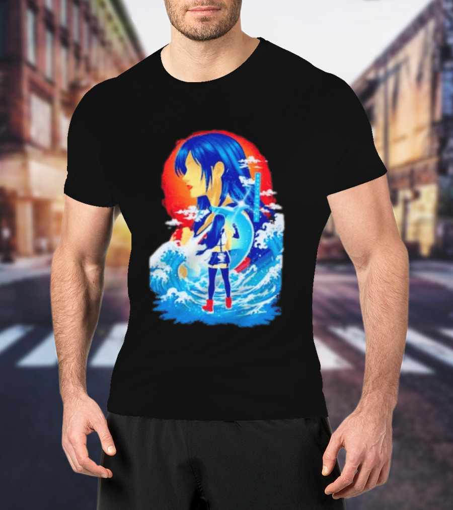 Tifa Lockhart Final Fantasy Japanese Wave Anime Art Ocean Scene T-Shirt
