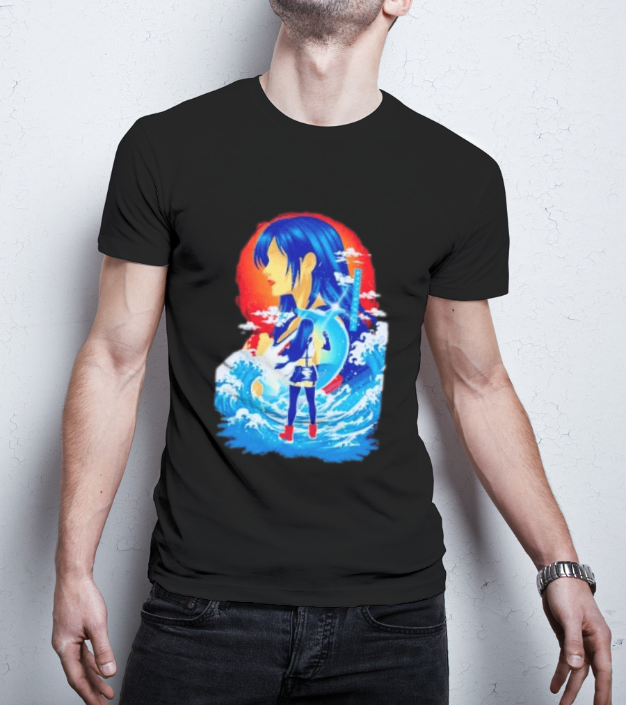Tifa Lockhart Final Fantasy Japanese Wave Anime Art Ocean Scene T-Shirt