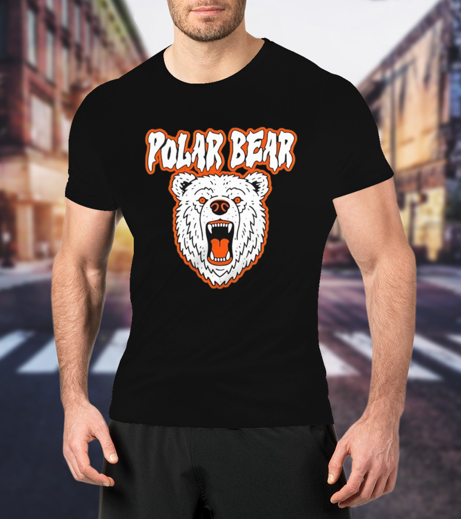 Polar Bear Roaring White Bear Face Orange Accents T-Shirt