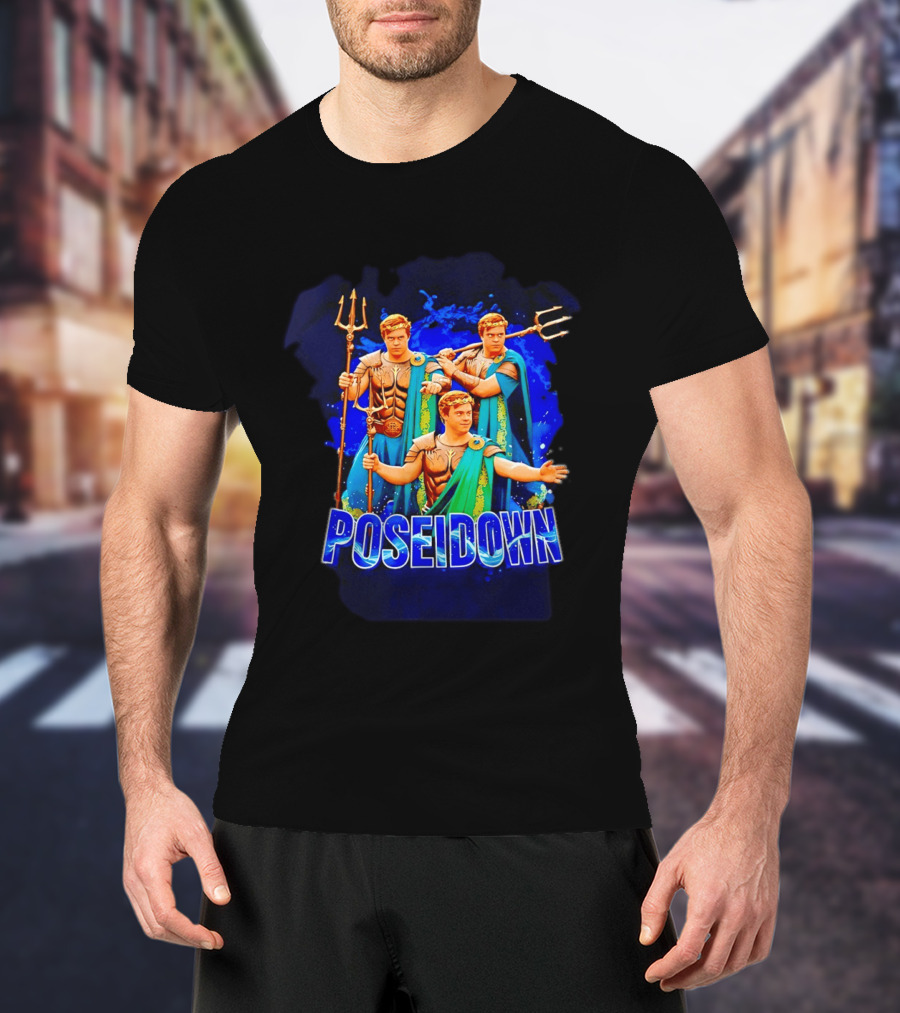Poseidown Trident Meme Poseidon Blue Cape T-Shirt