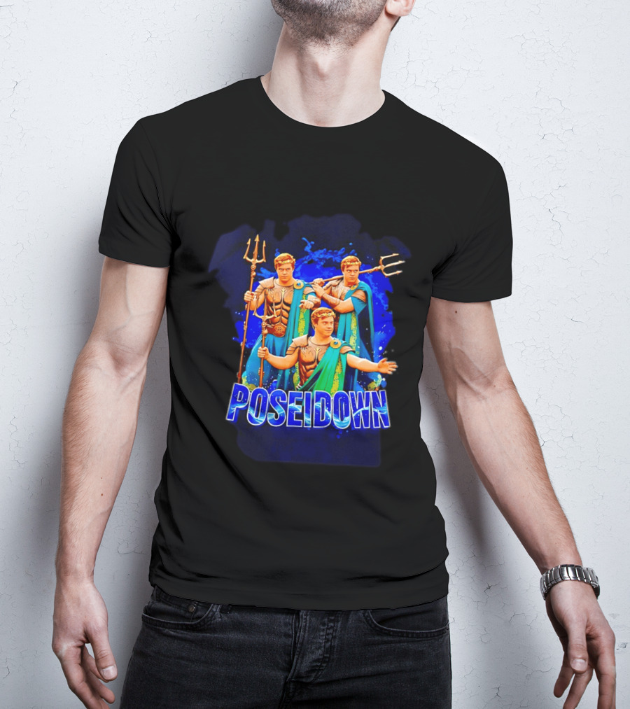 Poseidown Trident Meme Poseidon Blue Cape T-Shirt