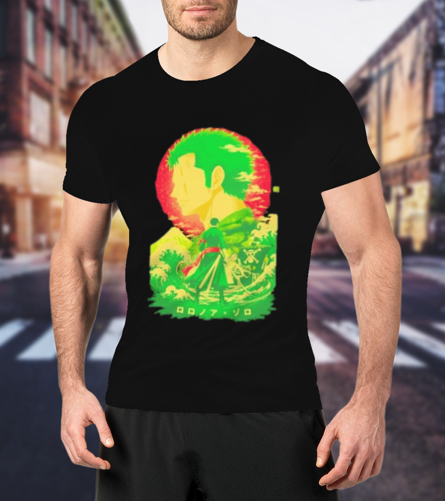 Roronoa Zoro One Piece Ukiyo E Kanji Waves Anime Series T-Shirt