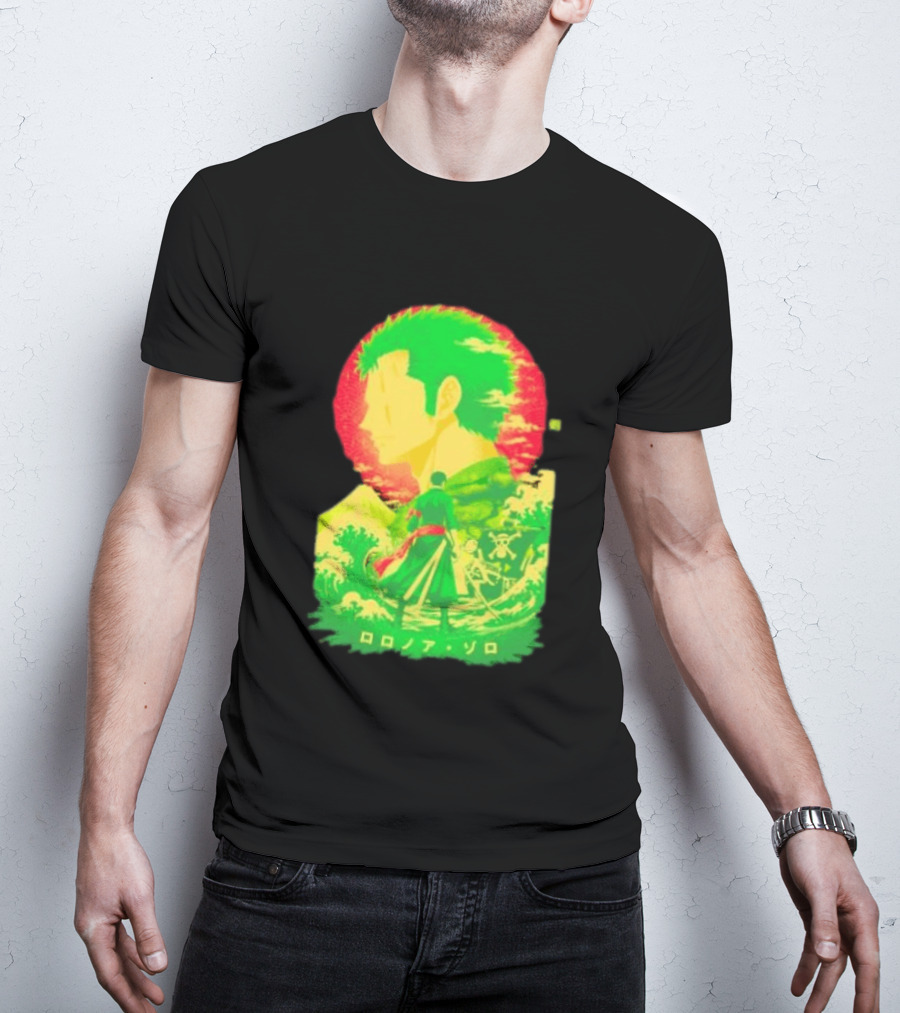 Roronoa Zoro One Piece Ukiyo E Kanji Waves Anime Series T-Shirt