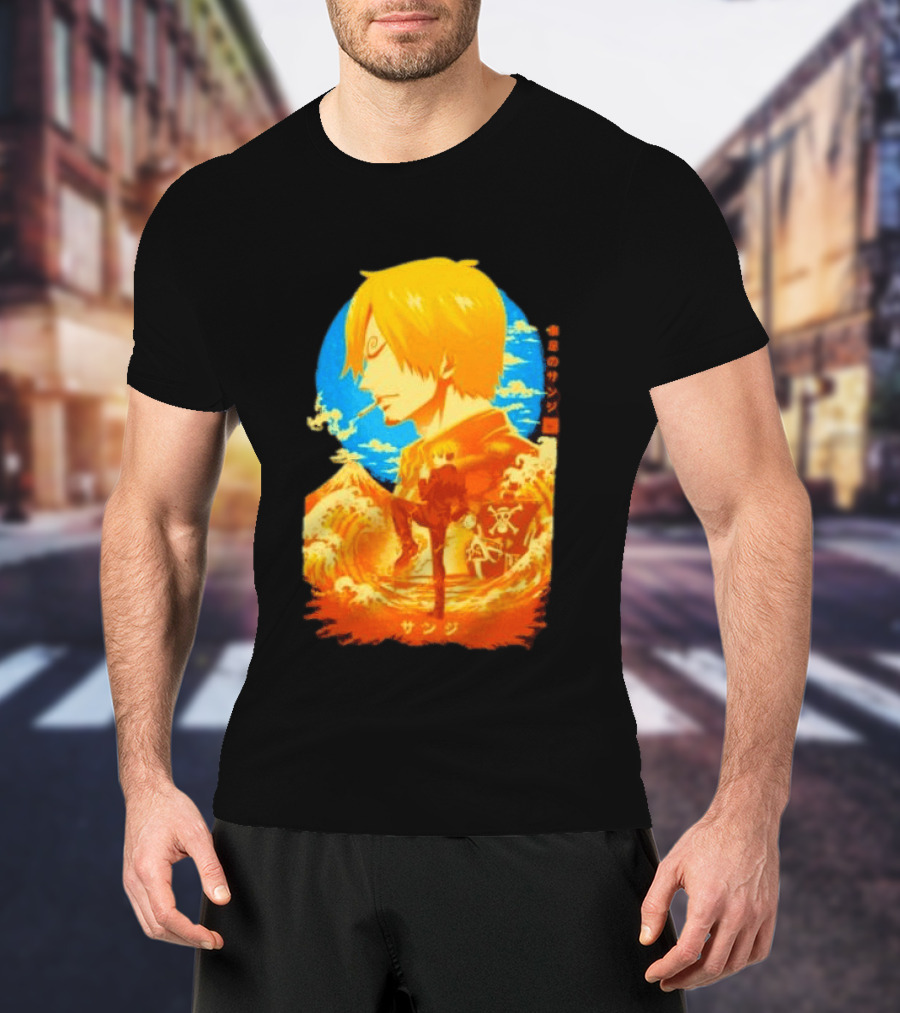 Sanji Black Leg One Piece Anime Manga Ocean Scene Luffy Jolly Roger T-Shirt