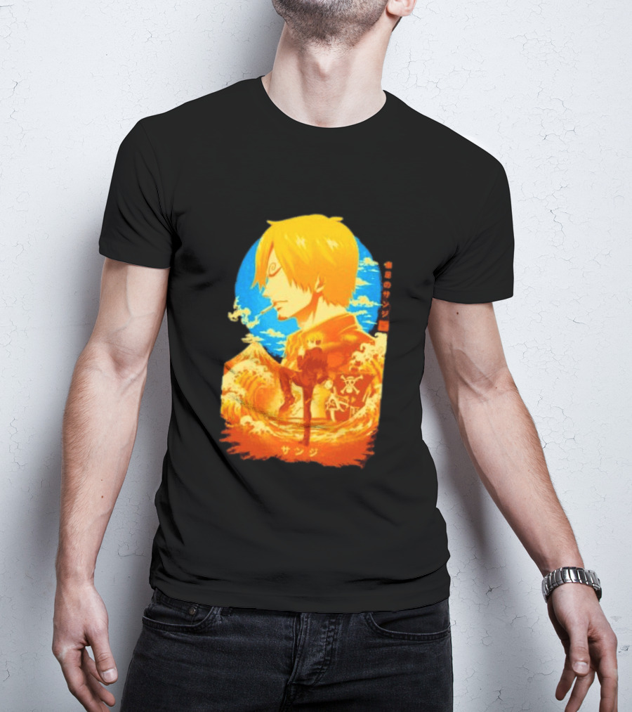 Sanji Black Leg One Piece Anime Manga Ocean Scene Luffy Jolly Roger T-Shirt