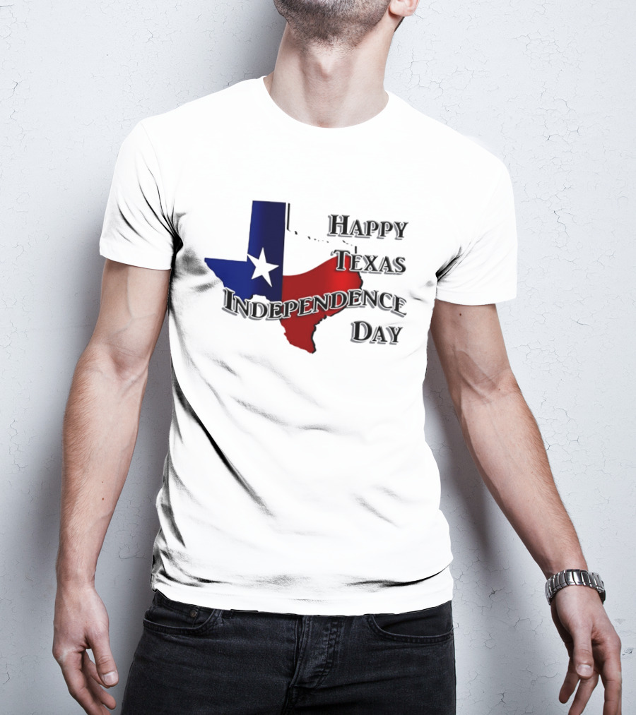 Happy Texas Independence Day Map Red And Blue Star T-Shirt
