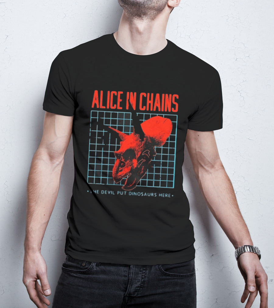 Alice In Chains The Devil Put Dinosaurs Here Red Skeleton Grid T-Shirt