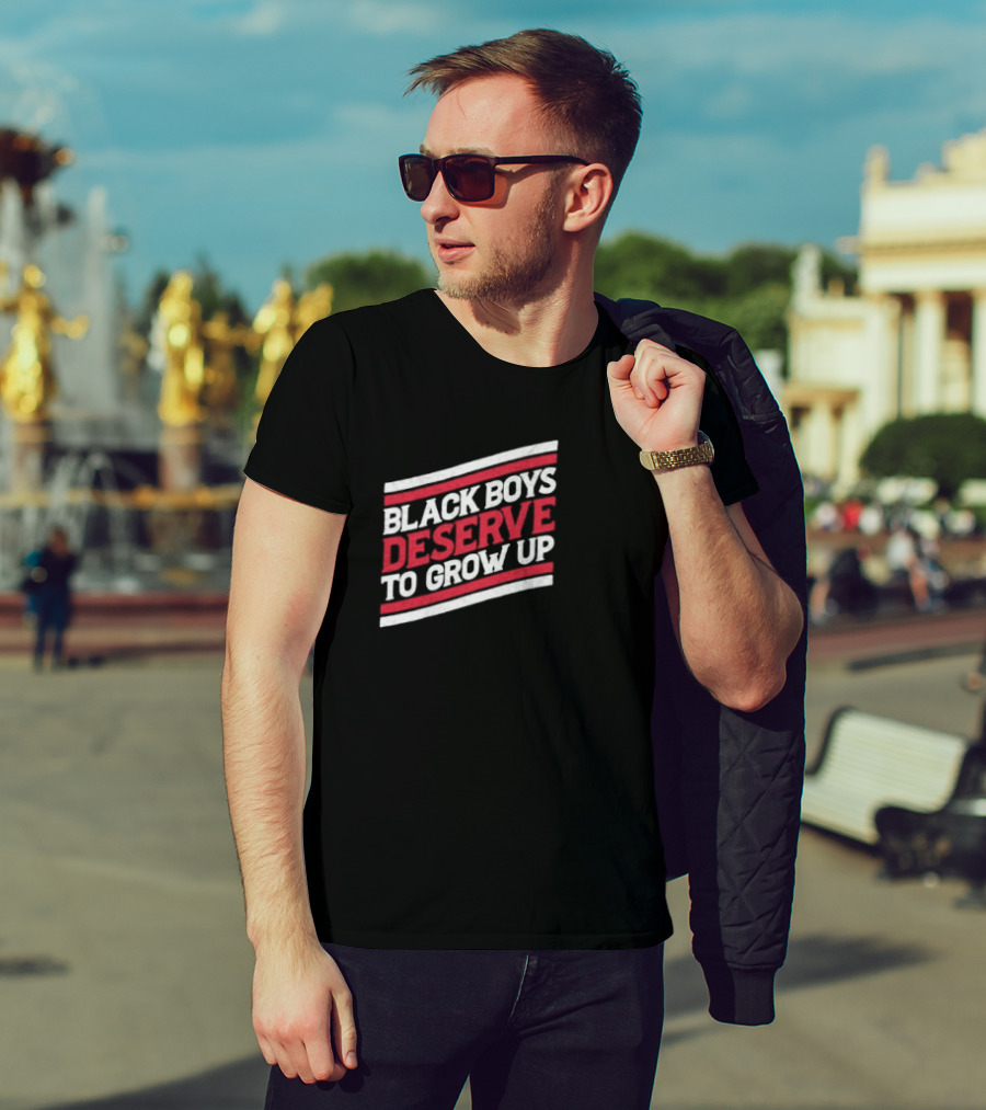 Black Boys Deserve To Grow Up Distressed Text With Red And White Stripes T-Shirt