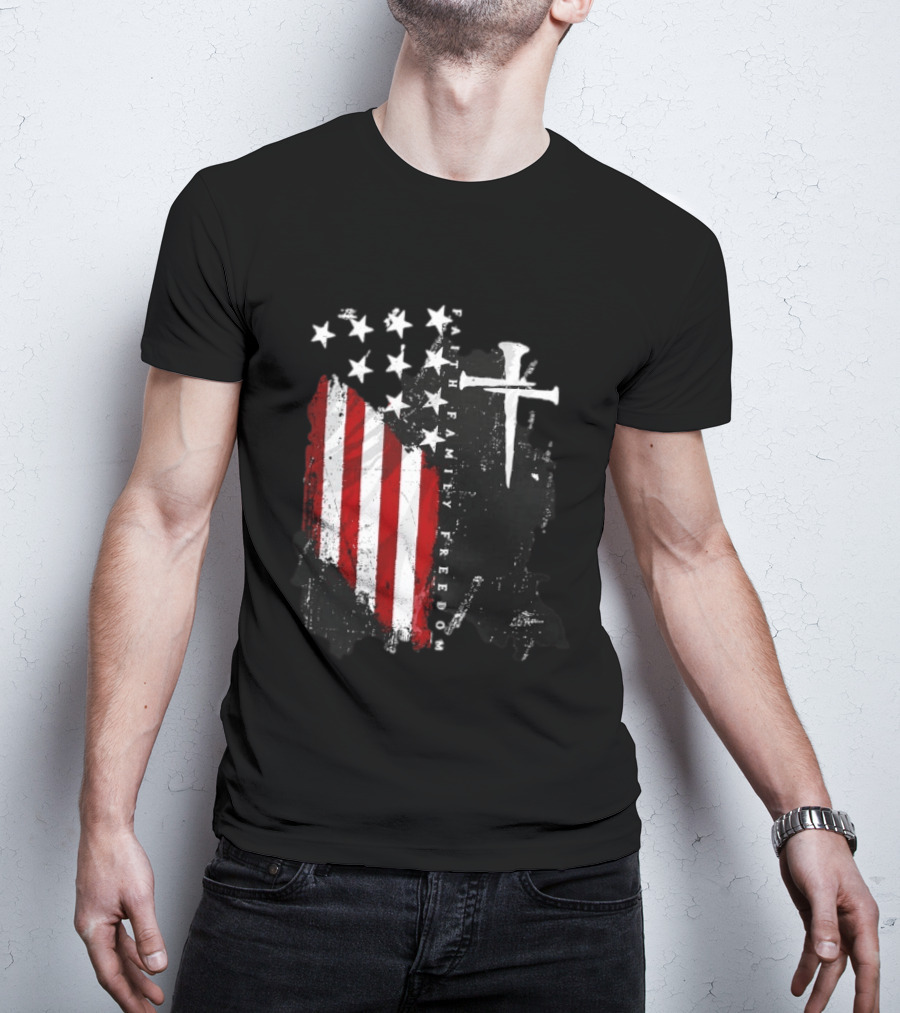 Faith Family Freedom Patriotic American Flag Cross T-Shirt