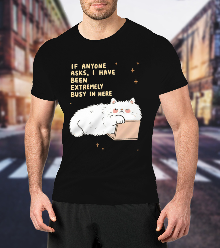 If Anyone Asks I Have Been Extremely Busy In Here Fluffy White Cat In Box T-Shirt