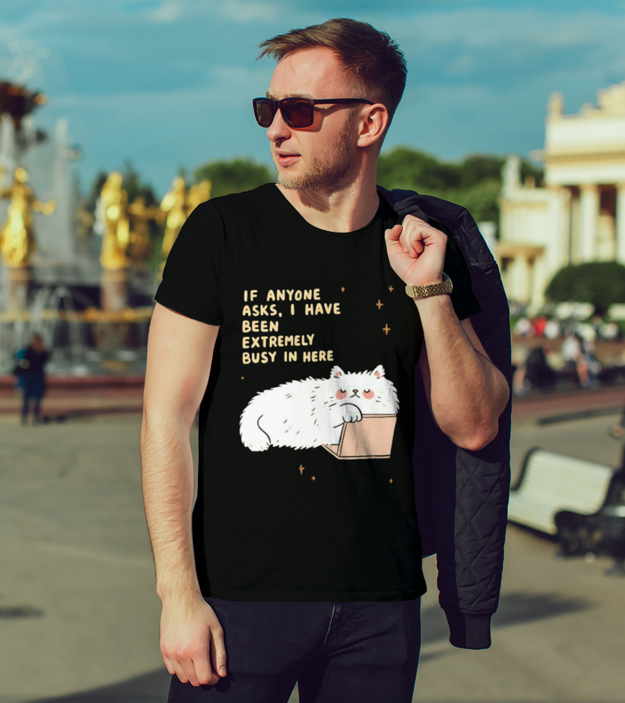 If Anyone Asks I Have Been Extremely Busy In Here Fluffy White Cat In Box T-Shirt
