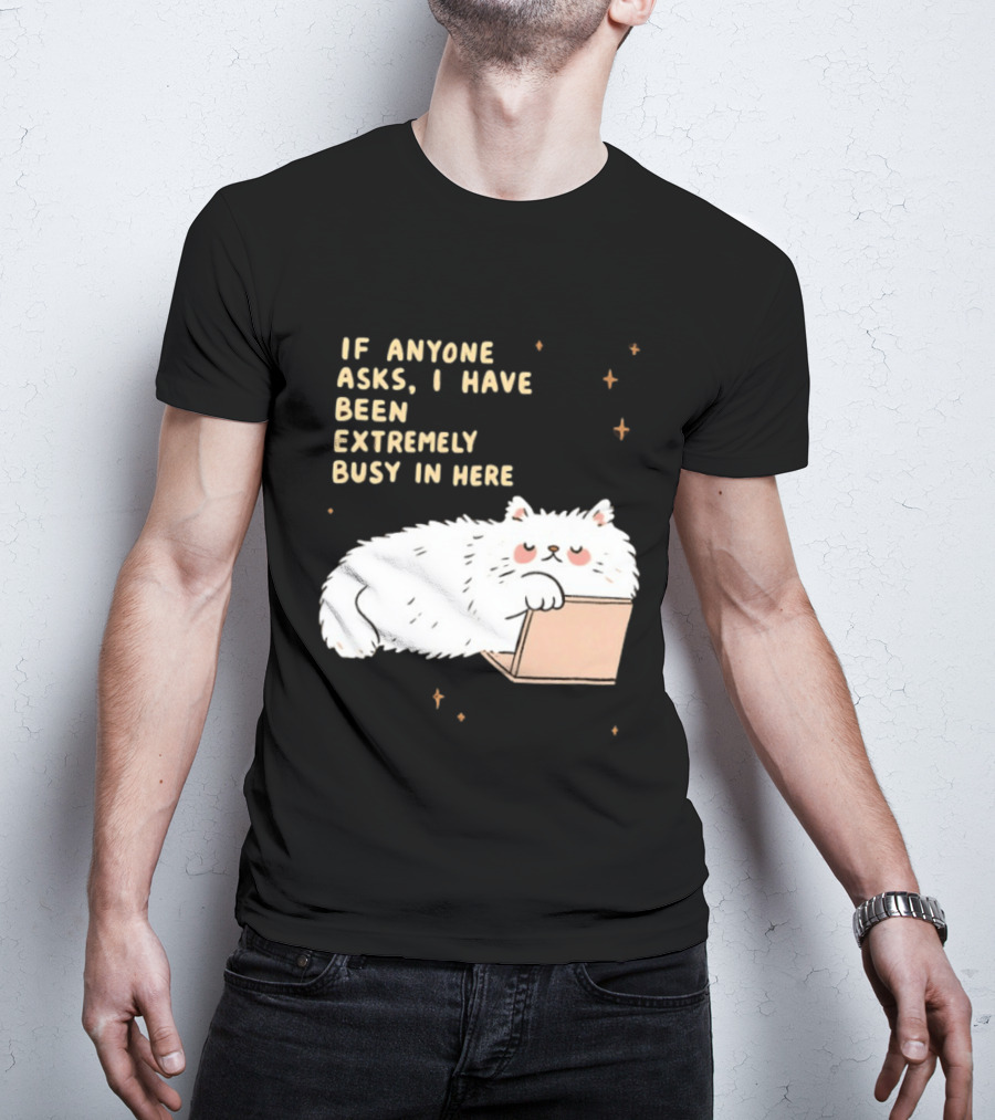 If Anyone Asks I Have Been Extremely Busy In Here Fluffy White Cat In Box T-Shirt