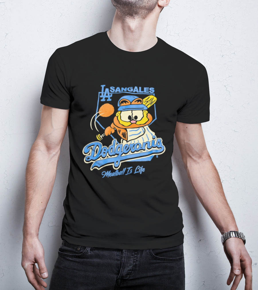 La Sangales Dodgeronis Meatball Is Life Los Angeles Dodgers Orange Cat Baseball T-Shirt