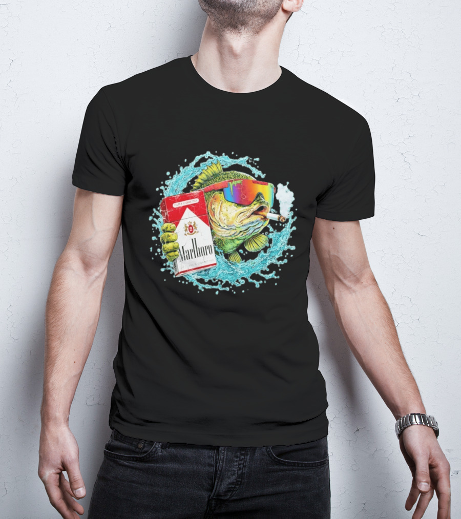 Hell Yeah Marlboro Cigarette Fish Smoking Viper Sunglasses T-Shirt