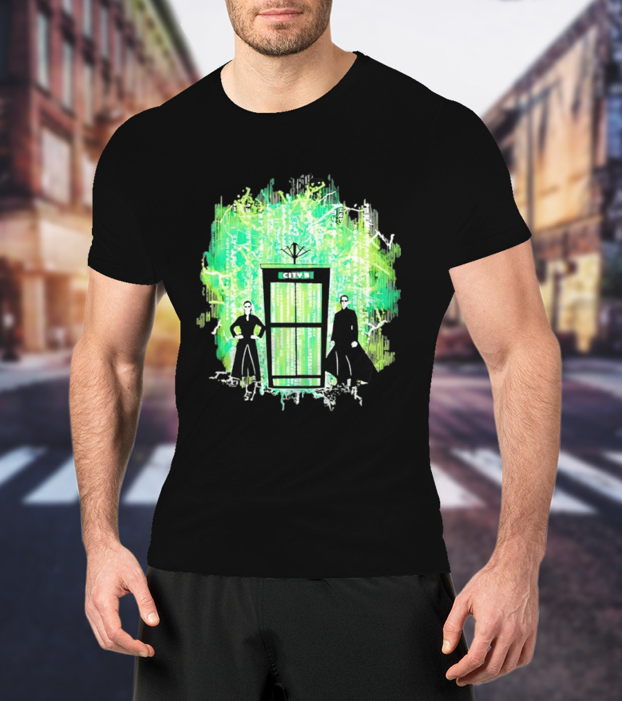Matrix City Phone Booth Green Code Agents T-Shirt