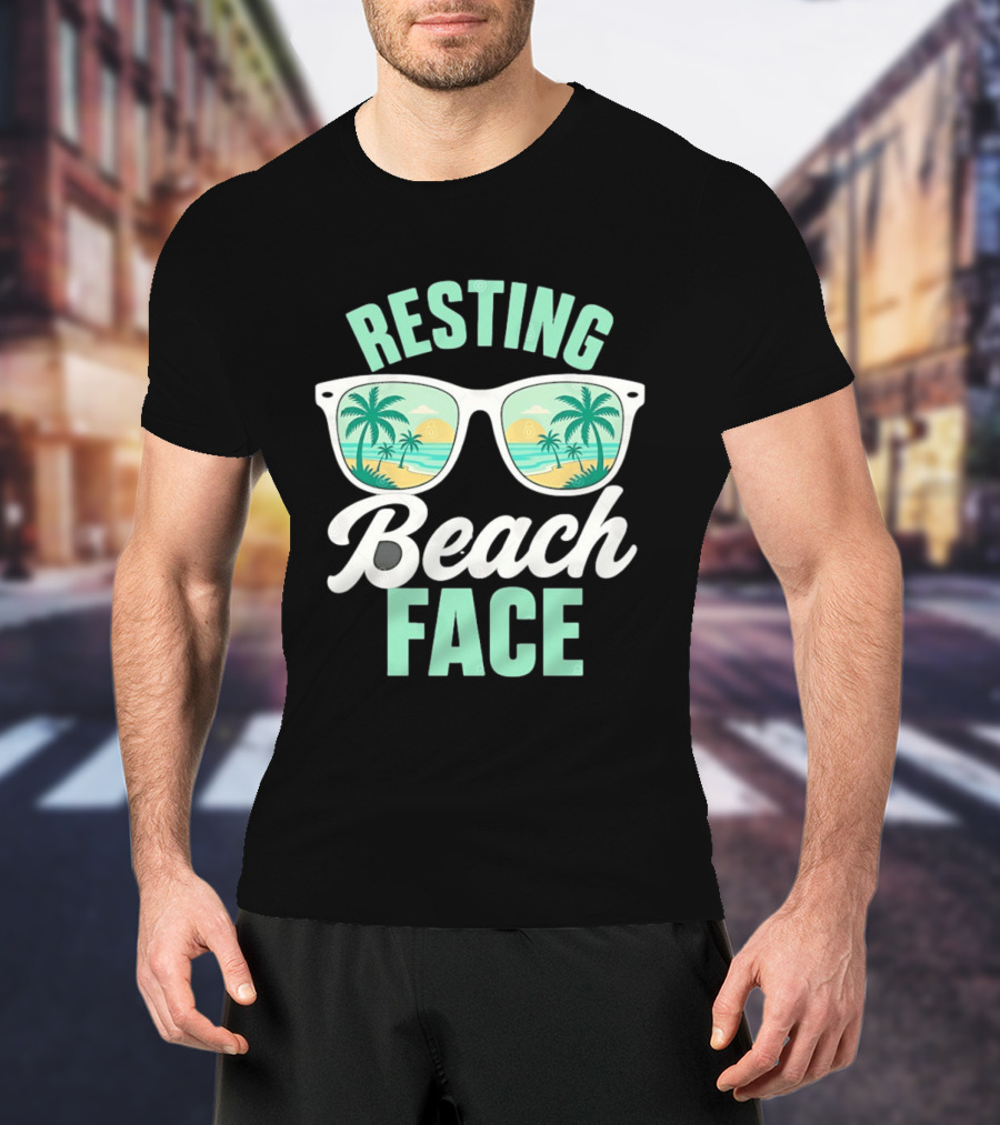Resting Beach Face Sunglasses Palm Trees Tropical Summer Vacation T-Shirt
